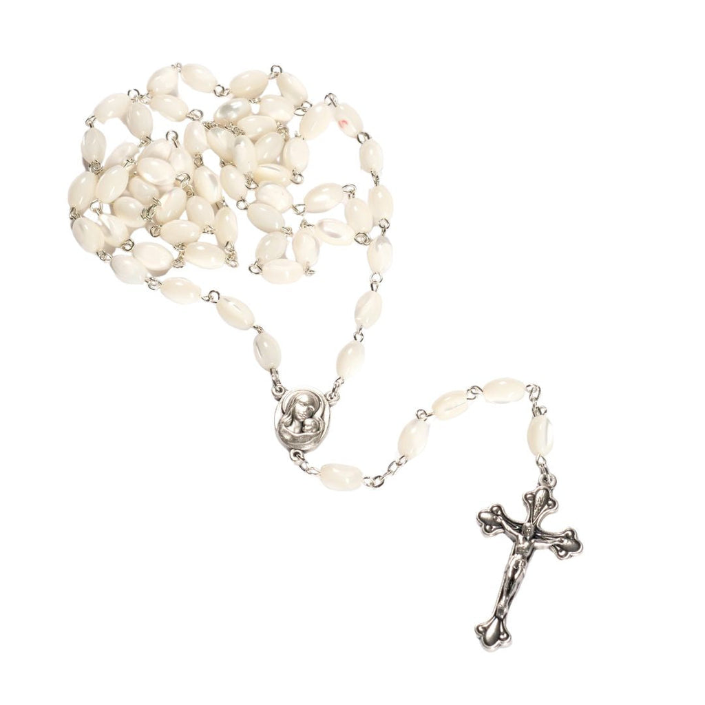 Rosenkranz mit ovalen Perlen aus Perlmutt