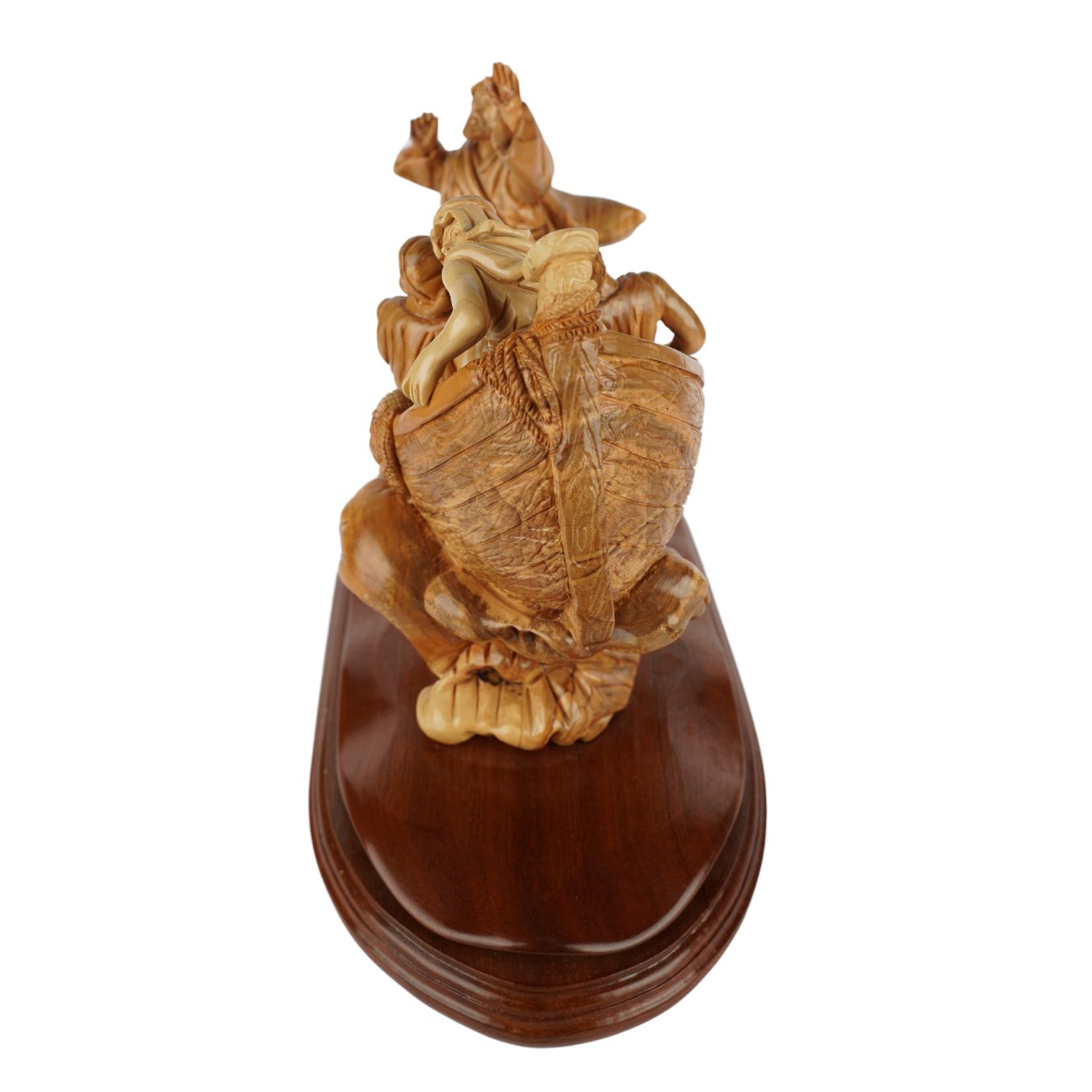 Handgeschnitzte Bootsszene „Jesus stillt den Sturm“ – Exklusive Olivenholzskulptur aus Bethlehem (36 cm)