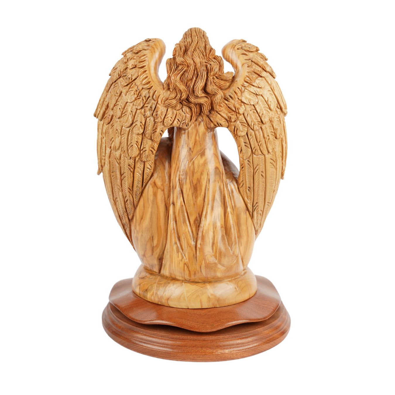 Handgeschnitzte Krippenszene mit Engel – Olivenholzskulptur aus Bethlehem (30 cm)