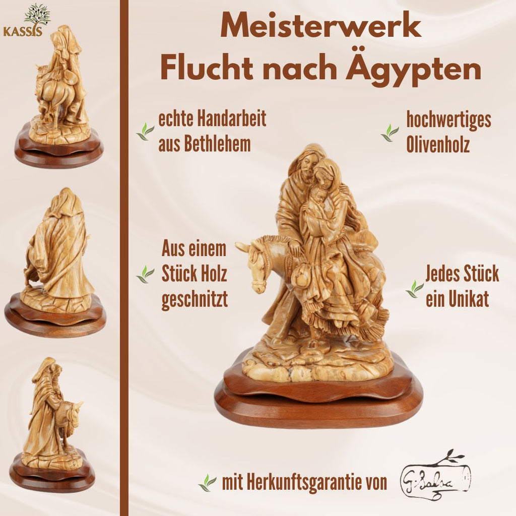 Flucht nach Ägypten – Handgeschnitzte Olivenholzskulptur aus Bethlehem (30 cm)