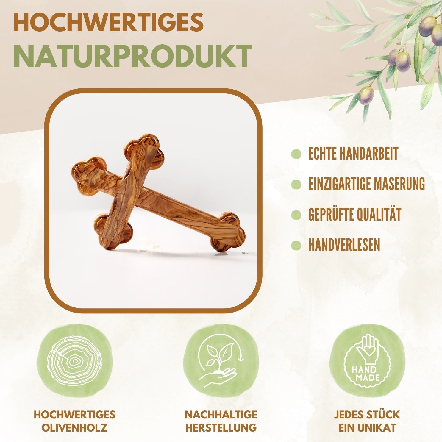 Olivenholz Kreuz mit runden Kanten