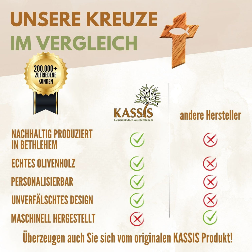 Olivenholz Wandkreuz mit Fisch