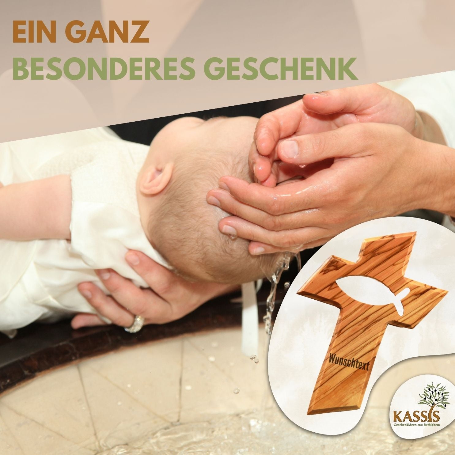 Olivenholz Wandkreuz mit Fisch