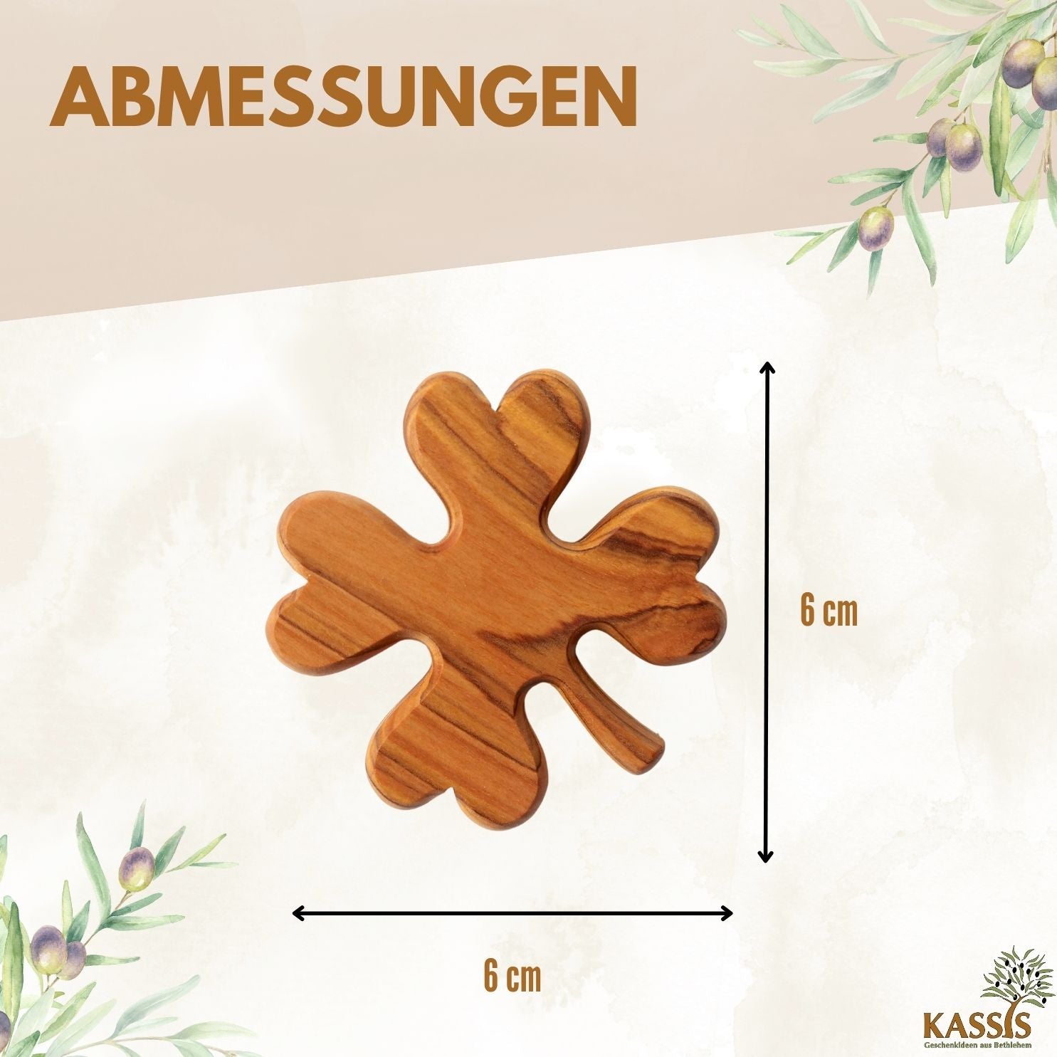 Kleeblatt als Glücksbringer aus Olivenholz