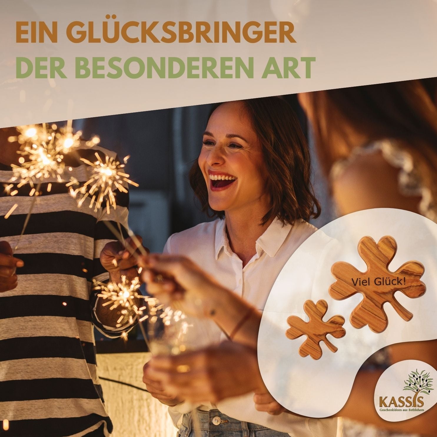 Kleeblatt als Glücksbringer aus Olivenholz