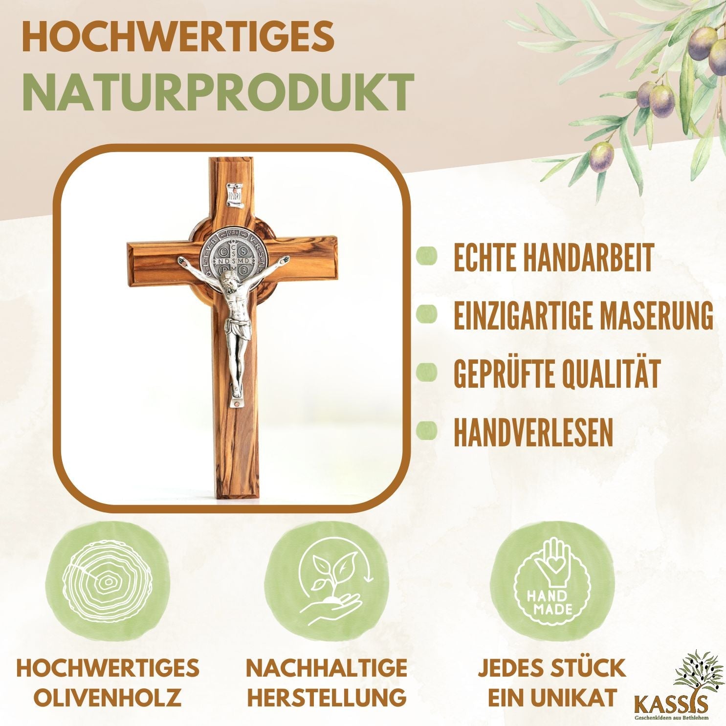 St. Benedikt Kreuz aus Olivenholz