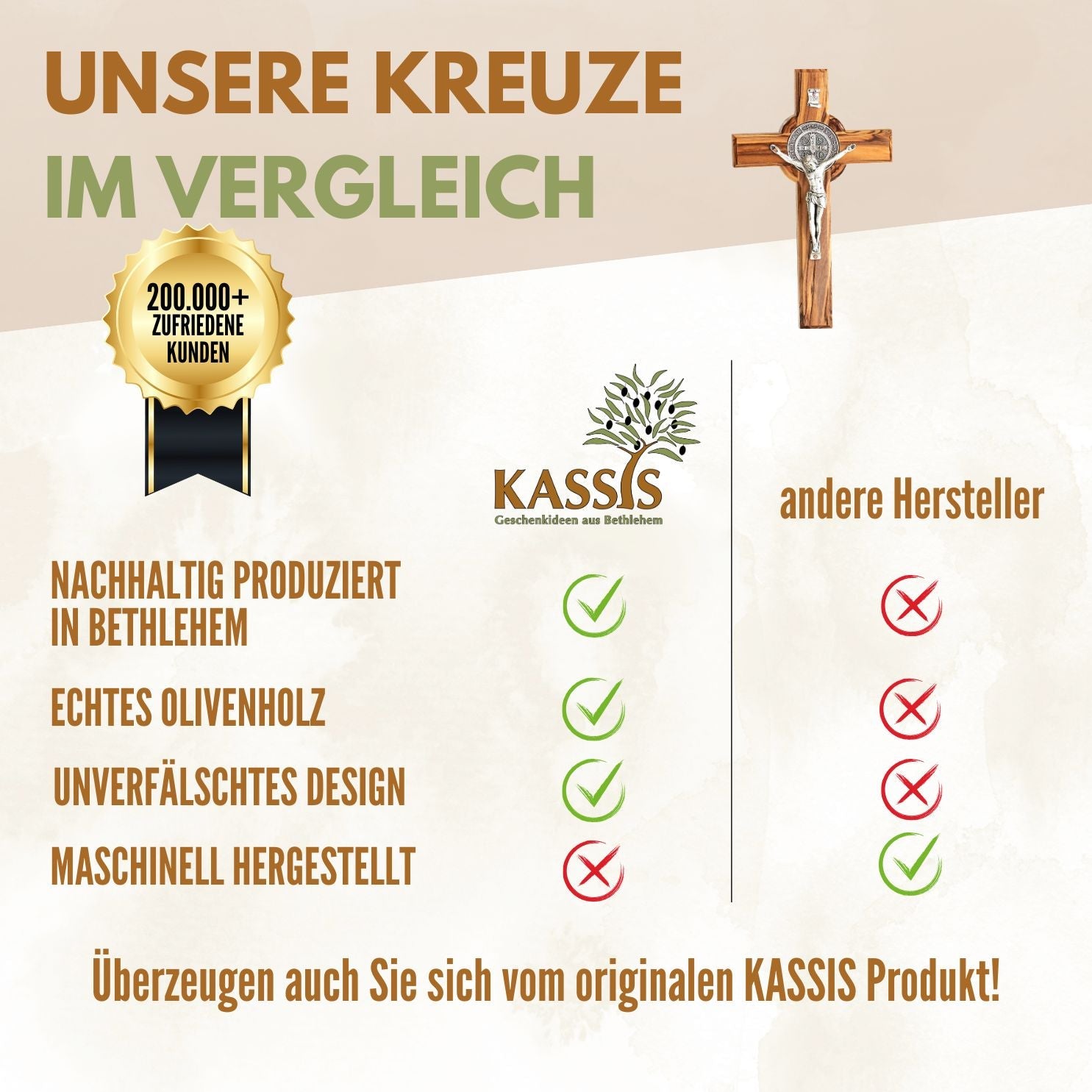 St. Benedikt Kreuz aus Olivenholz