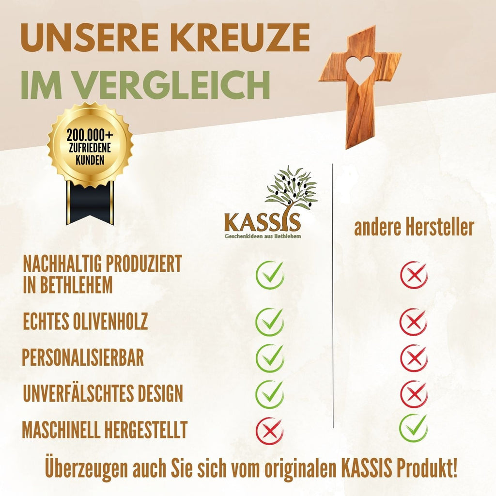 Olivenholz Wandkreuz mit Herz