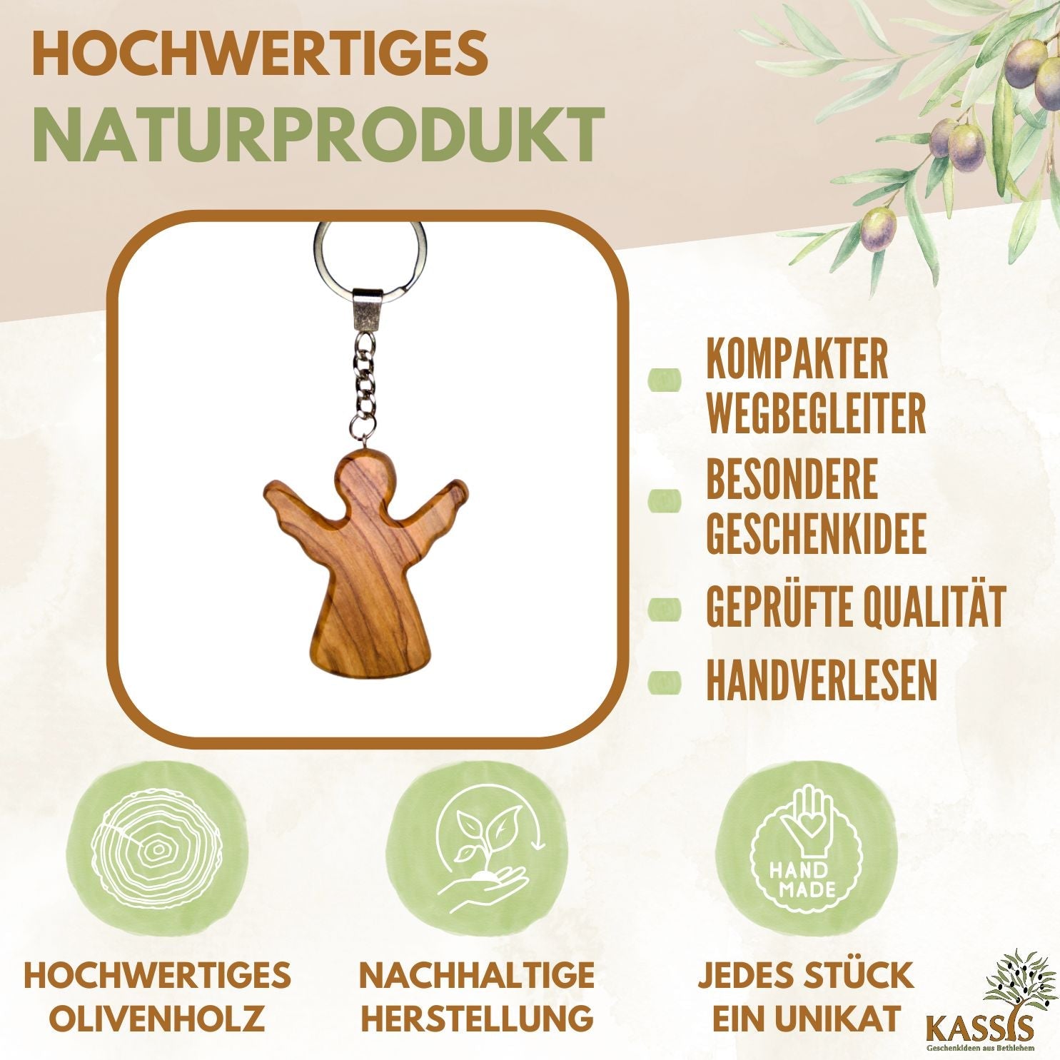 Schlüsselanhänger Handschmeichler Schutzengel aus Olivenholz