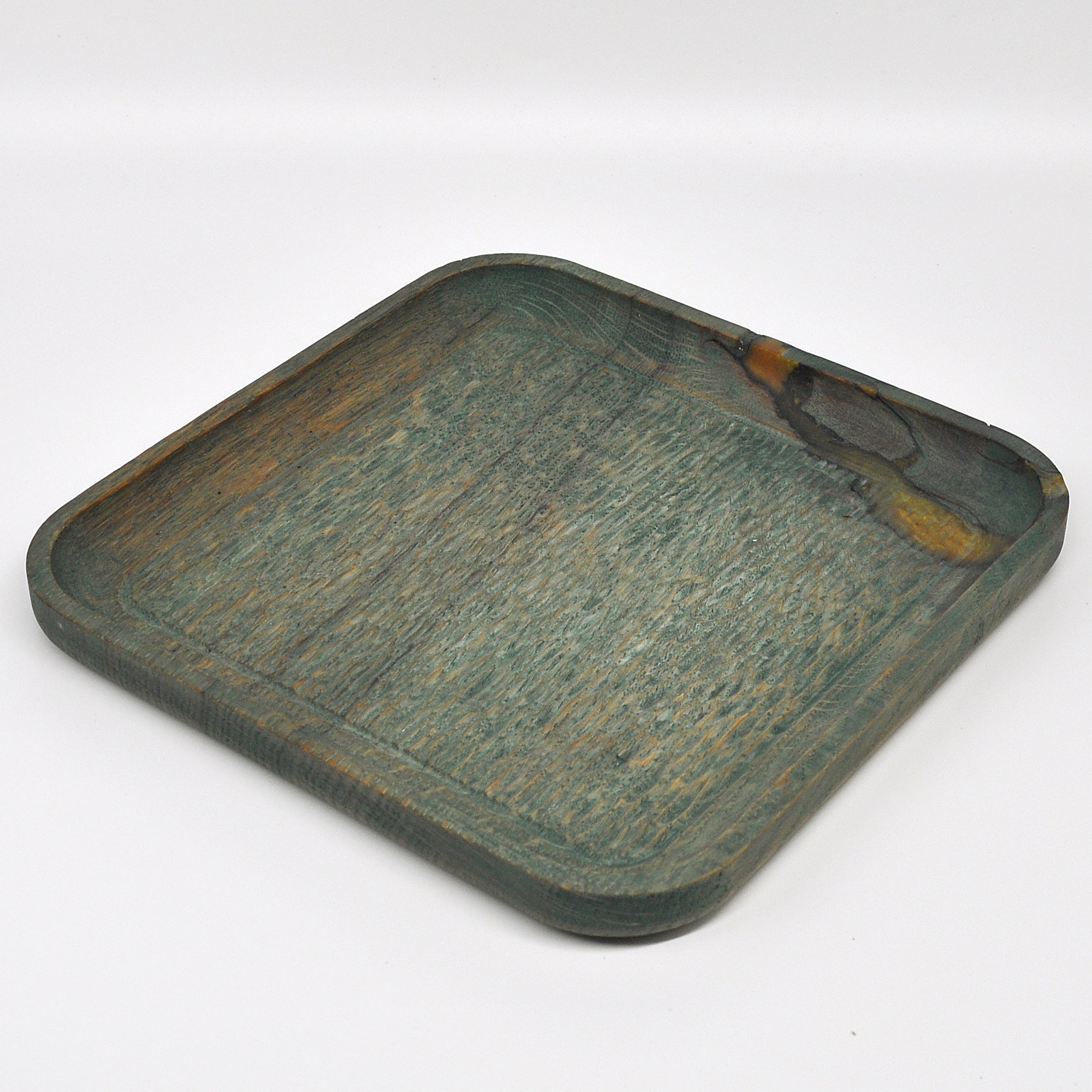 Holzschale Eiche – Unikat aus Massivholz retro green blue