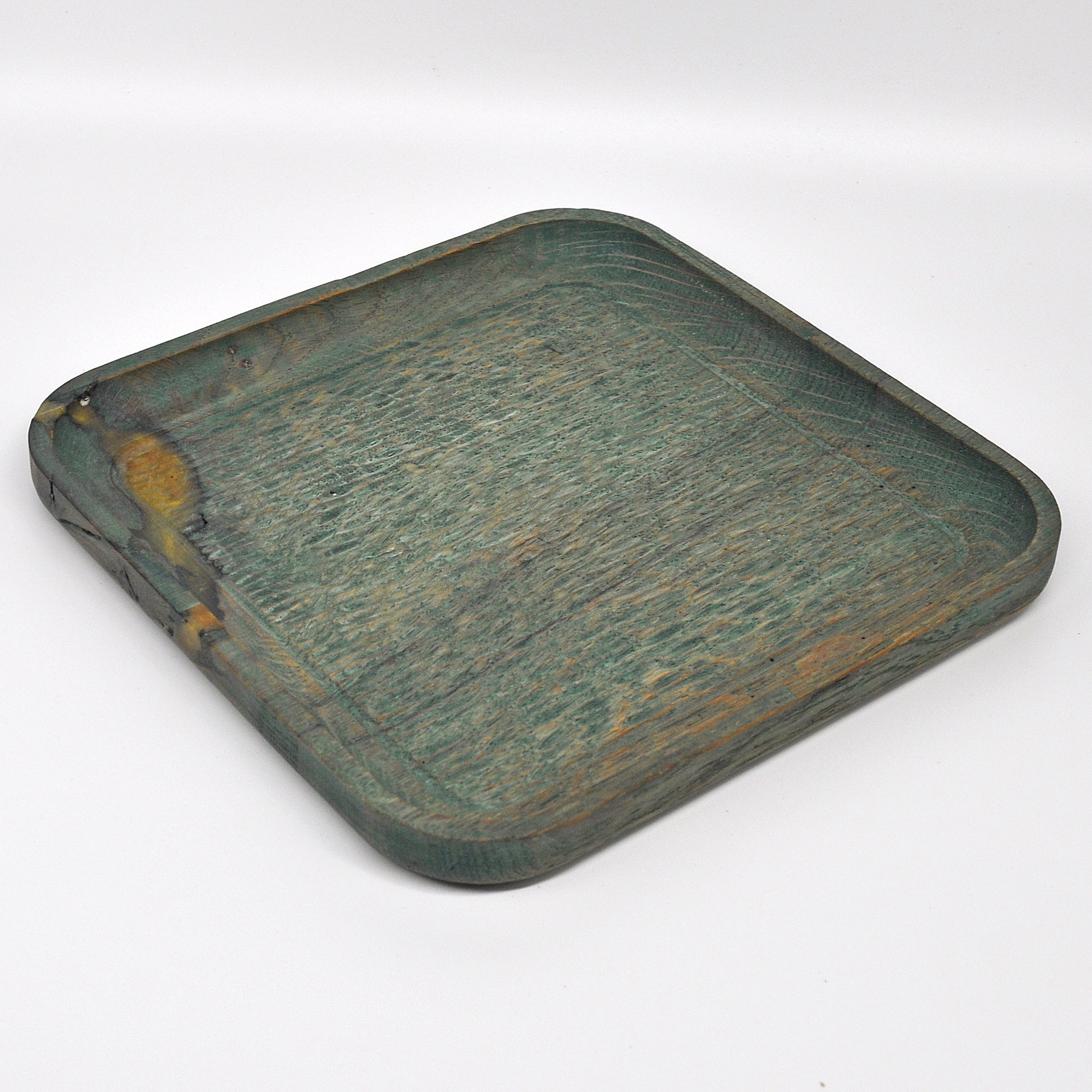 Holzschale Eiche – Unikat aus Massivholz retro green blue